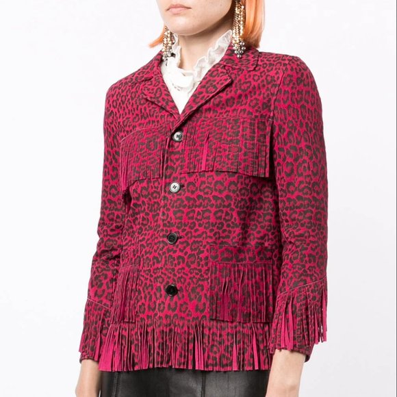 Saint Laurent Fringed Leopard Print Curtis Jacket - Picture 1 of 13
